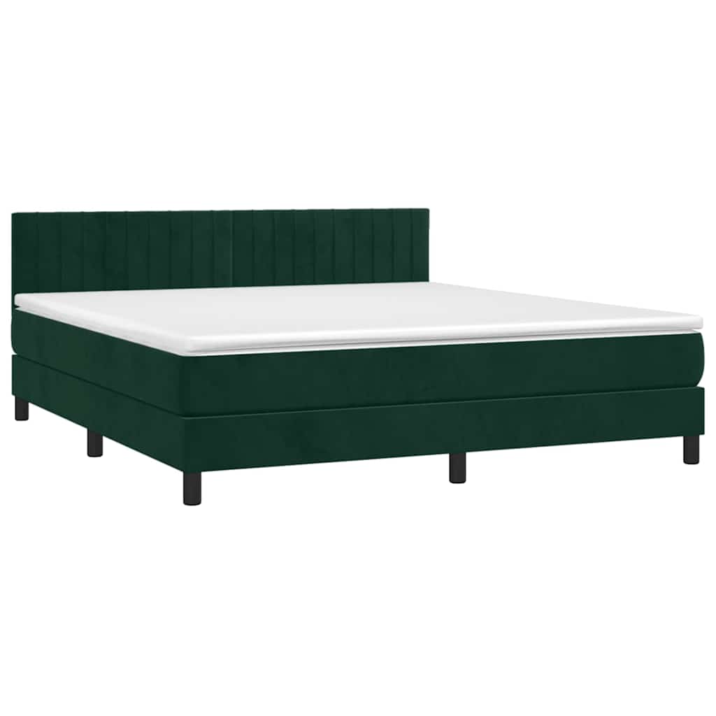 Cama com molas/colchão 160x200 cm veludo verde-escuro