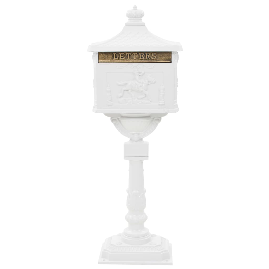 Caixa correio pedestal vintage alumínio inoxidável branco