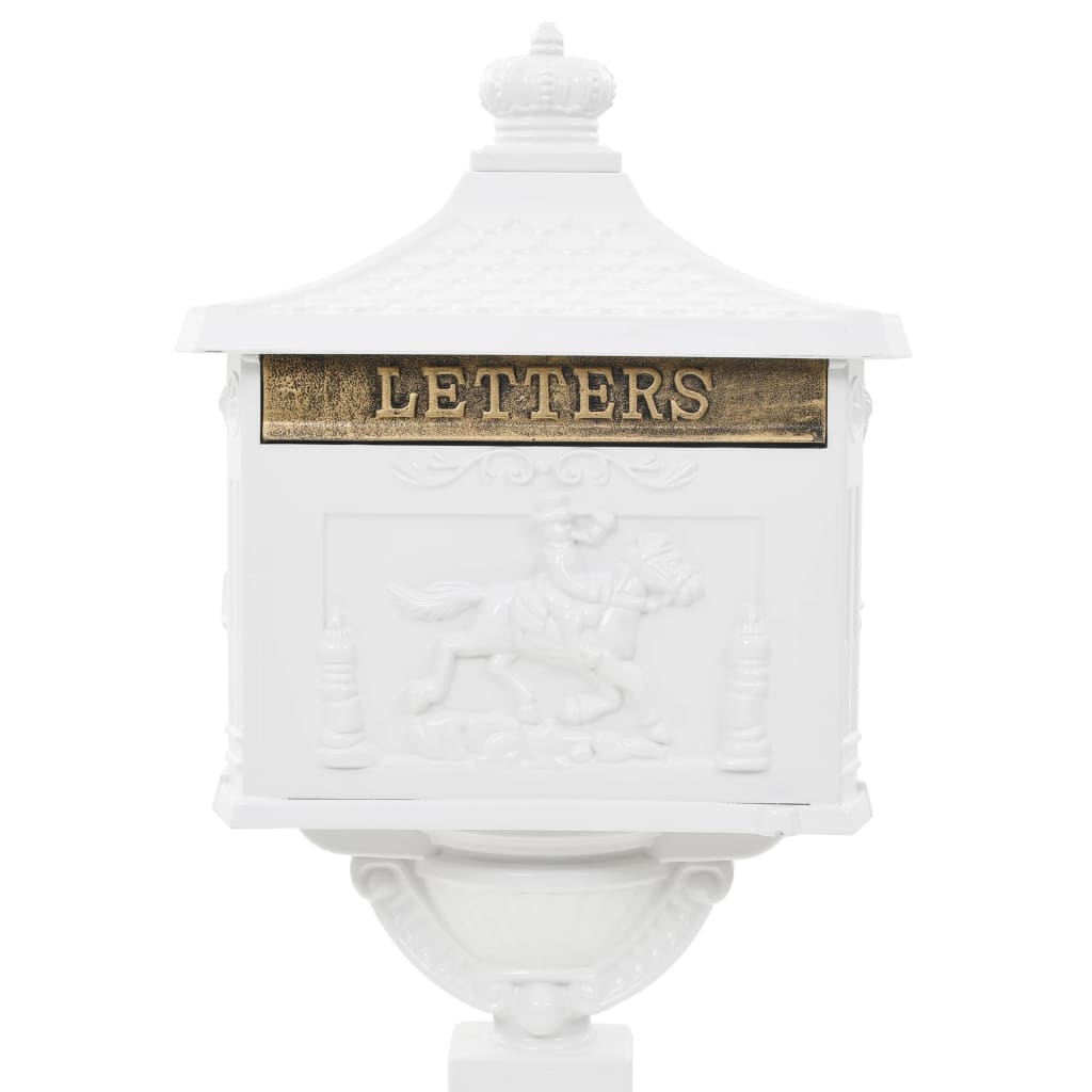 Caixa correio pedestal vintage alumínio inoxidável branco