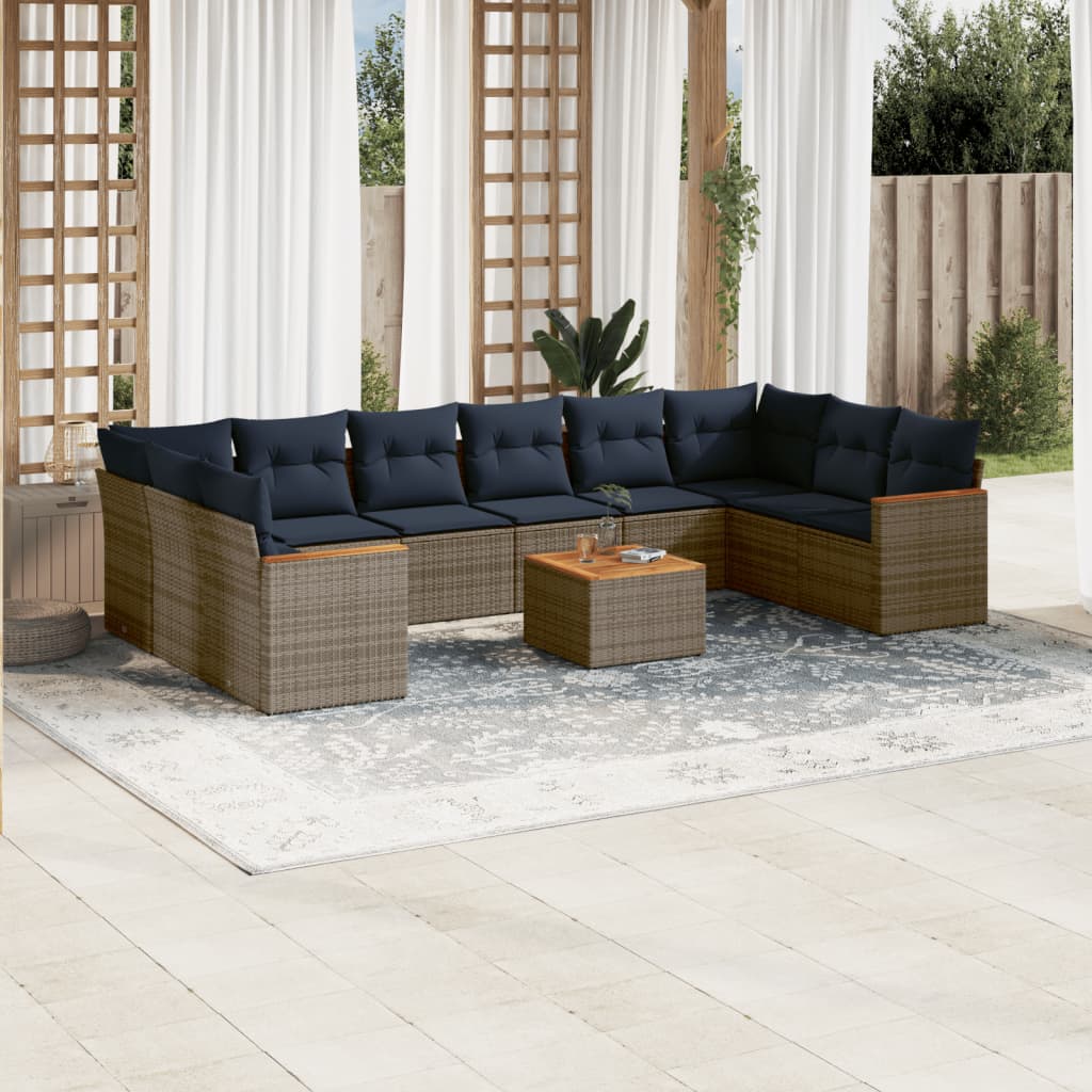 Conjunto de sofá de jardim com 11 peças e almofadas em rattan sintético cinza