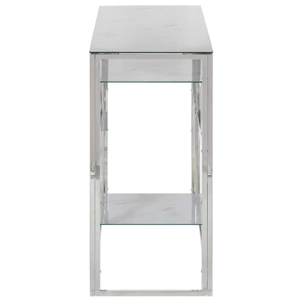 Mesa consola aço inoxidável e vidro temperado prateado
