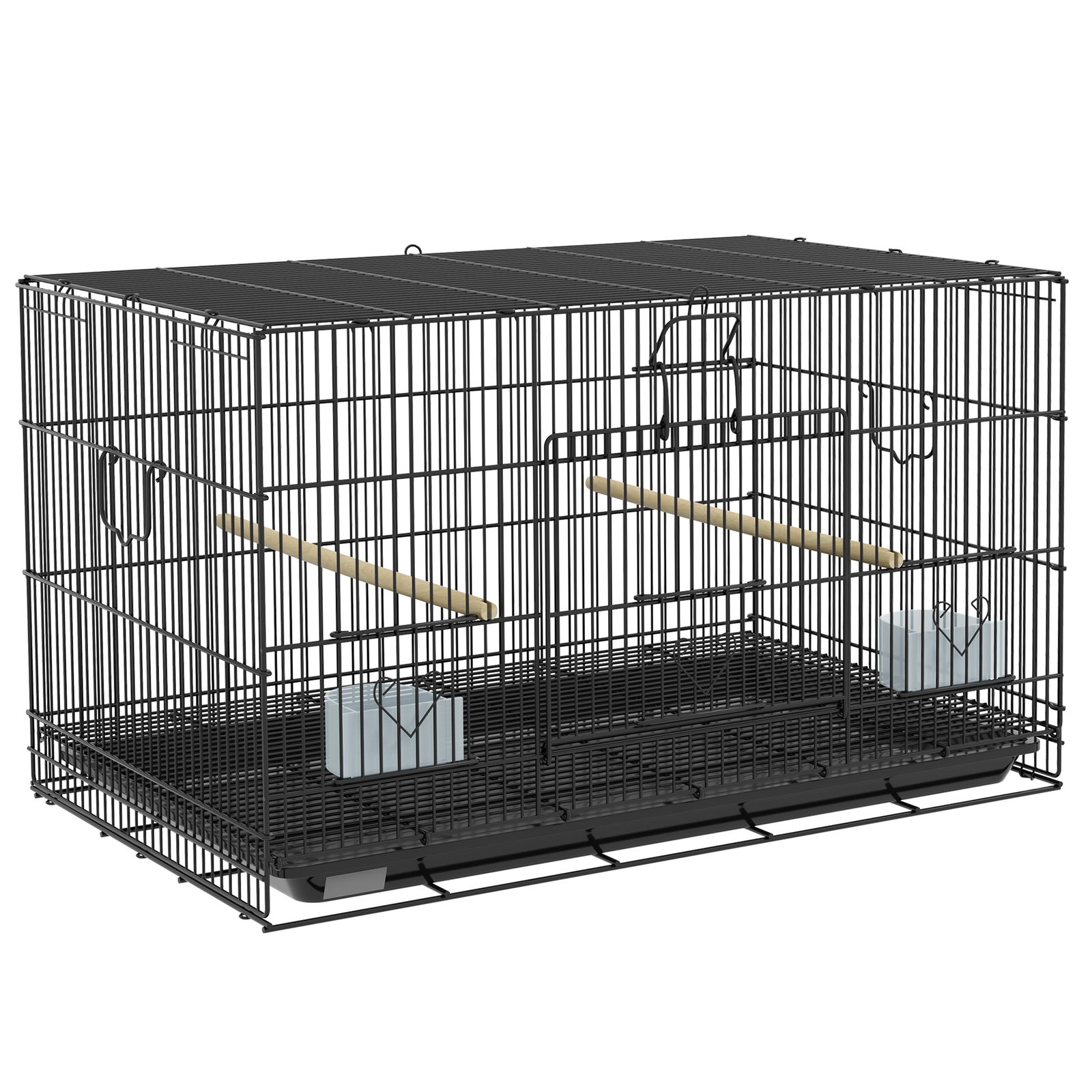 Gaiola para pássaros 77x46x45 cm gaiola de metal para pássaros com bandeja amovível 2 poleiros e 2 comedouros preto