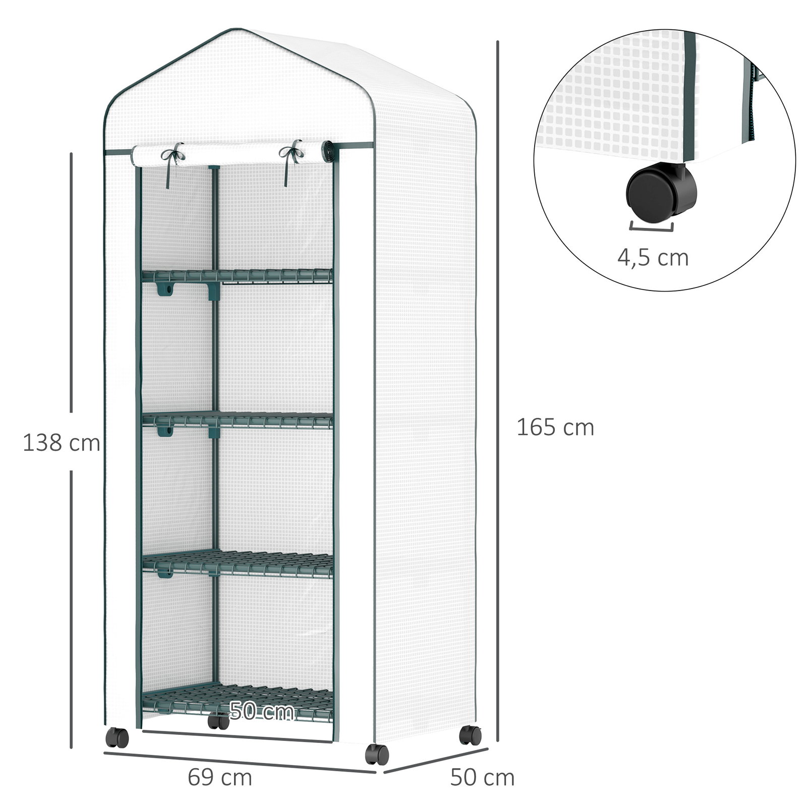 Estufa de jardim com 4 prateleiras e cobertura de PE estufa de aço para cultivo de plantas flores 69x50x165 cm branco