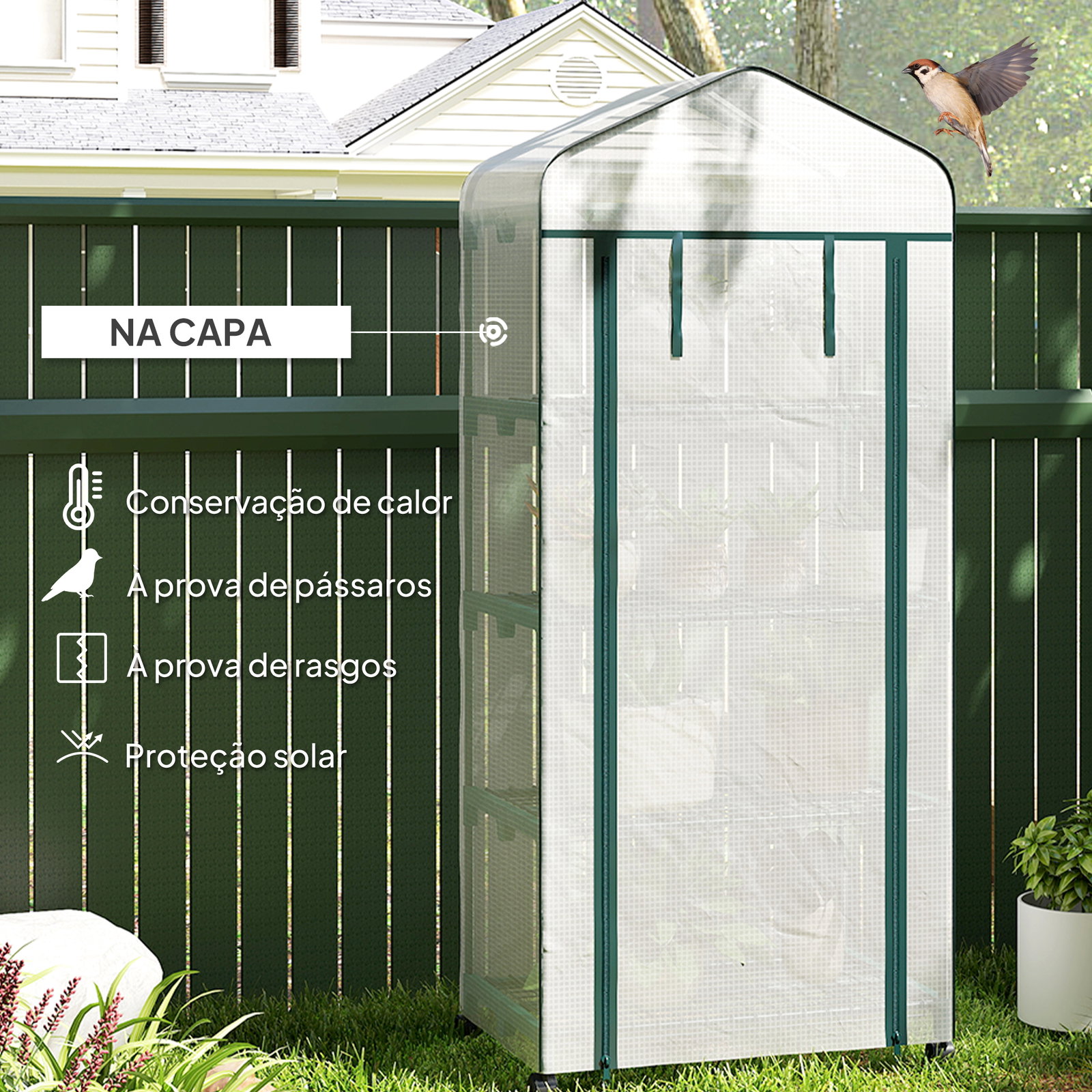 Estufa de jardim com 4 prateleiras e cobertura de PE estufa de aço para cultivo de plantas flores 69x50x165 cm branco