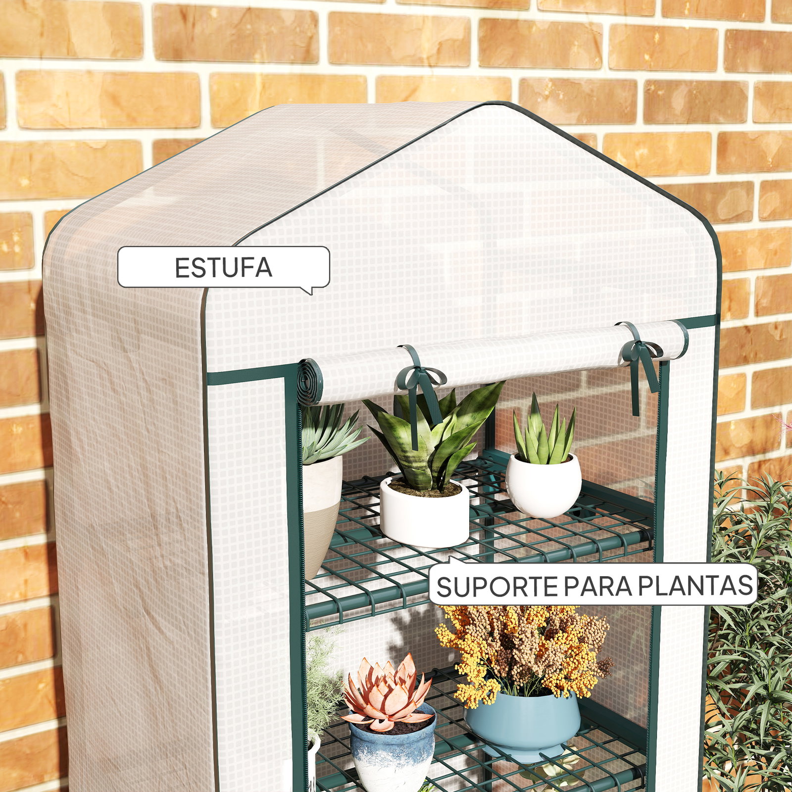 Estufa de jardim com 4 prateleiras e cobertura de PE estufa de aço para cultivo de plantas flores 69x50x165 cm branco