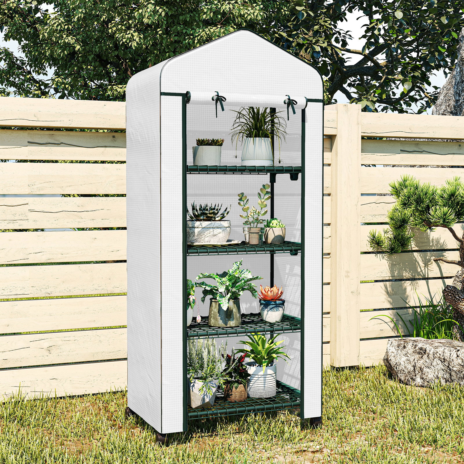 Estufa de jardim com 4 prateleiras e cobertura de PE estufa de aço para cultivo de plantas flores 69x50x165 cm branco