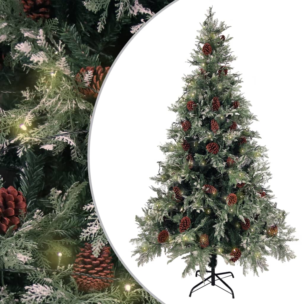 Árvore natal pré-iluminada c/ pinhas 195 cm PVC/PE verde/branco
