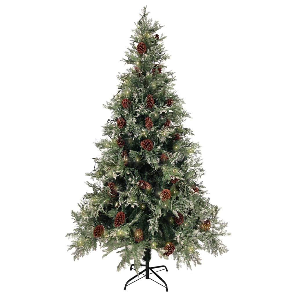 Árvore natal pré-iluminada c/ pinhas 195 cm PVC/PE verde/branco