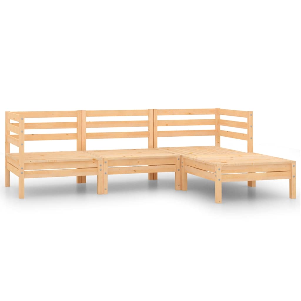 4 Pcs conjunto lounge de jardim madeira de pinho maciça