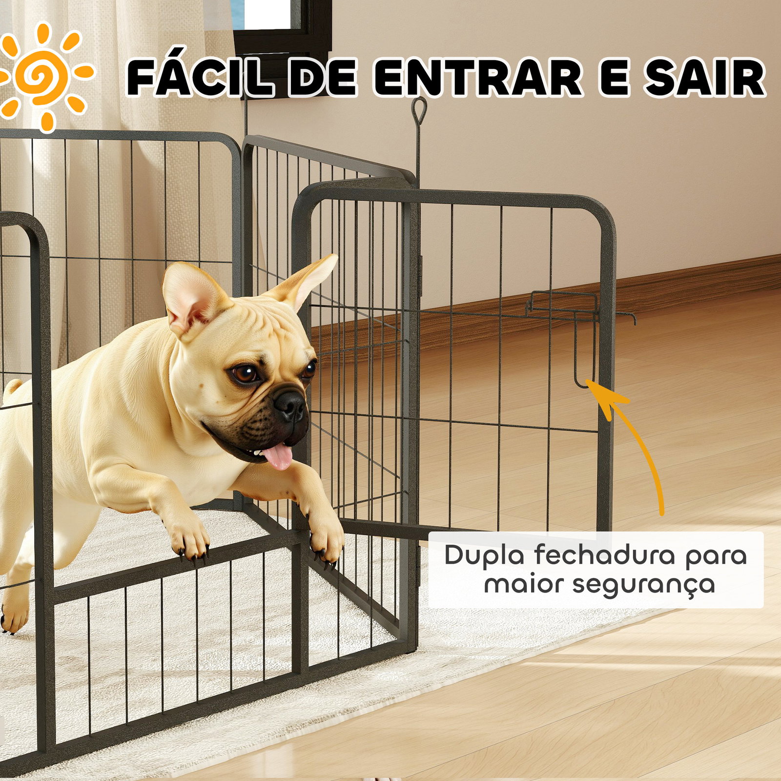 Parque para cães de 6 painéis de 60 cm de altura vedações para cães de aço dobrável com porta para interior e exterior preto
