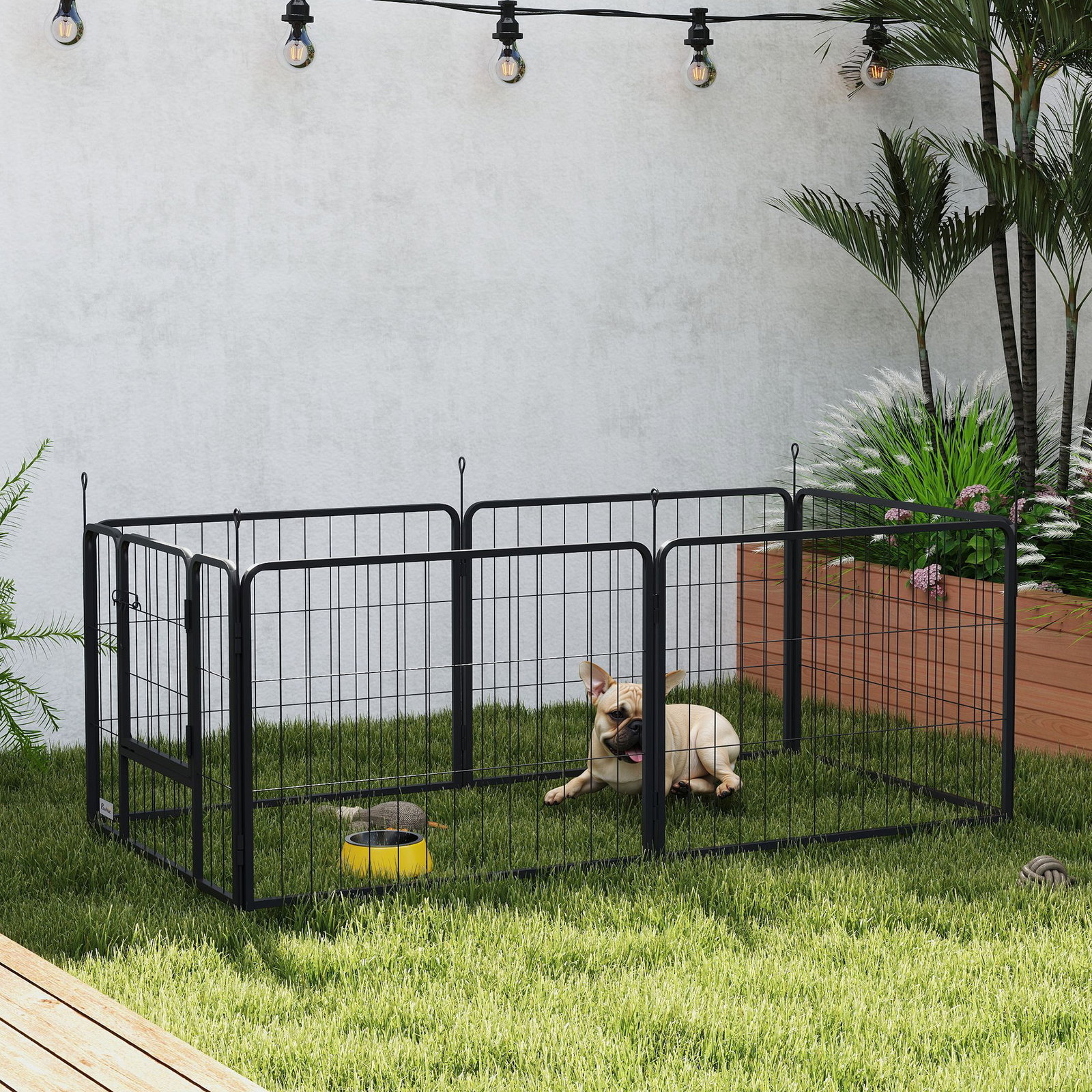 Parque para cães de 6 painéis de 60 cm de altura vedações para cães de aço dobrável com porta para interior e exterior preto