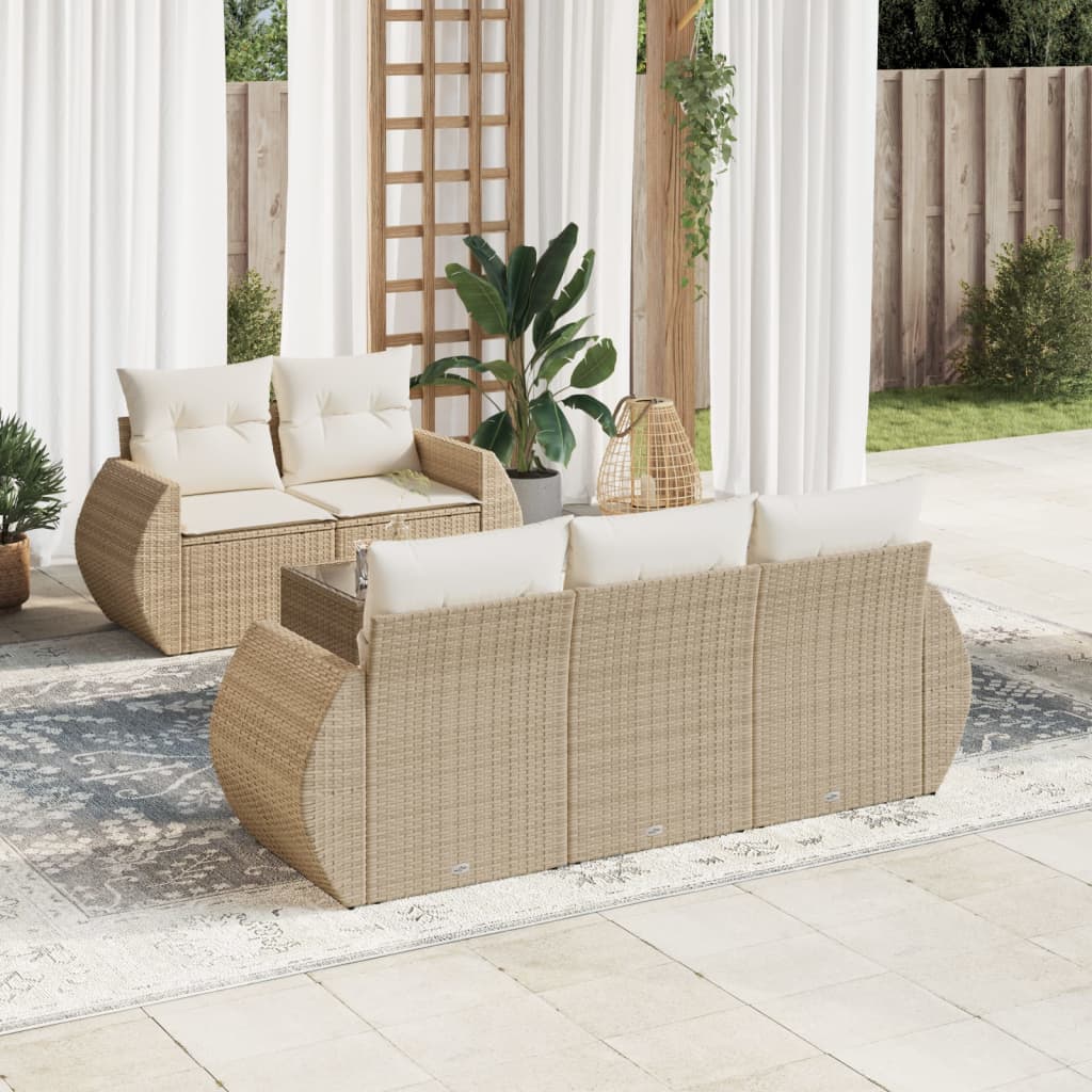 6 Pcs conjunto de sofás p/ jardim com almofadões vime PE bege