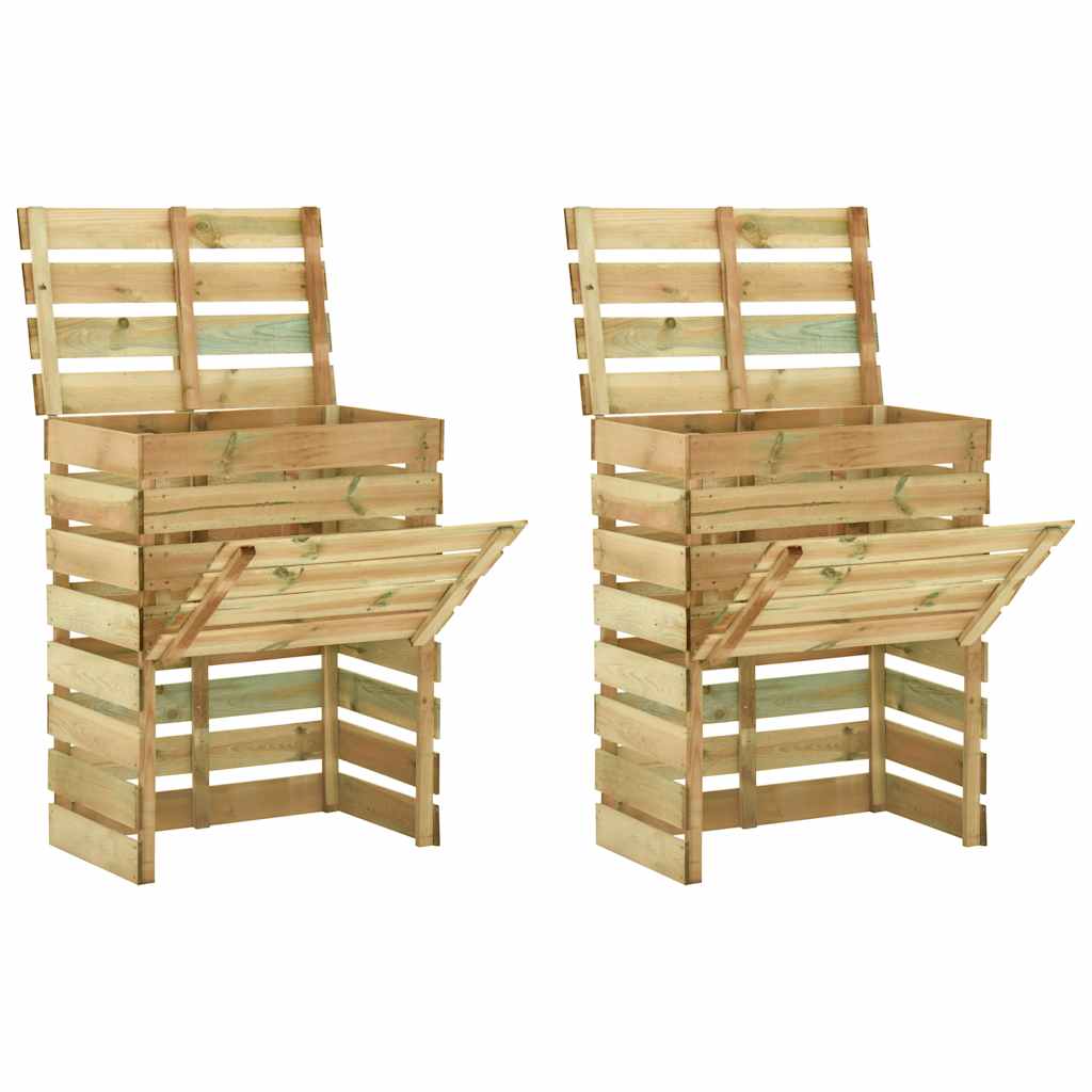 Caixa de compostagem ripada 2 pcs 80x50x100cm pinho impregnado