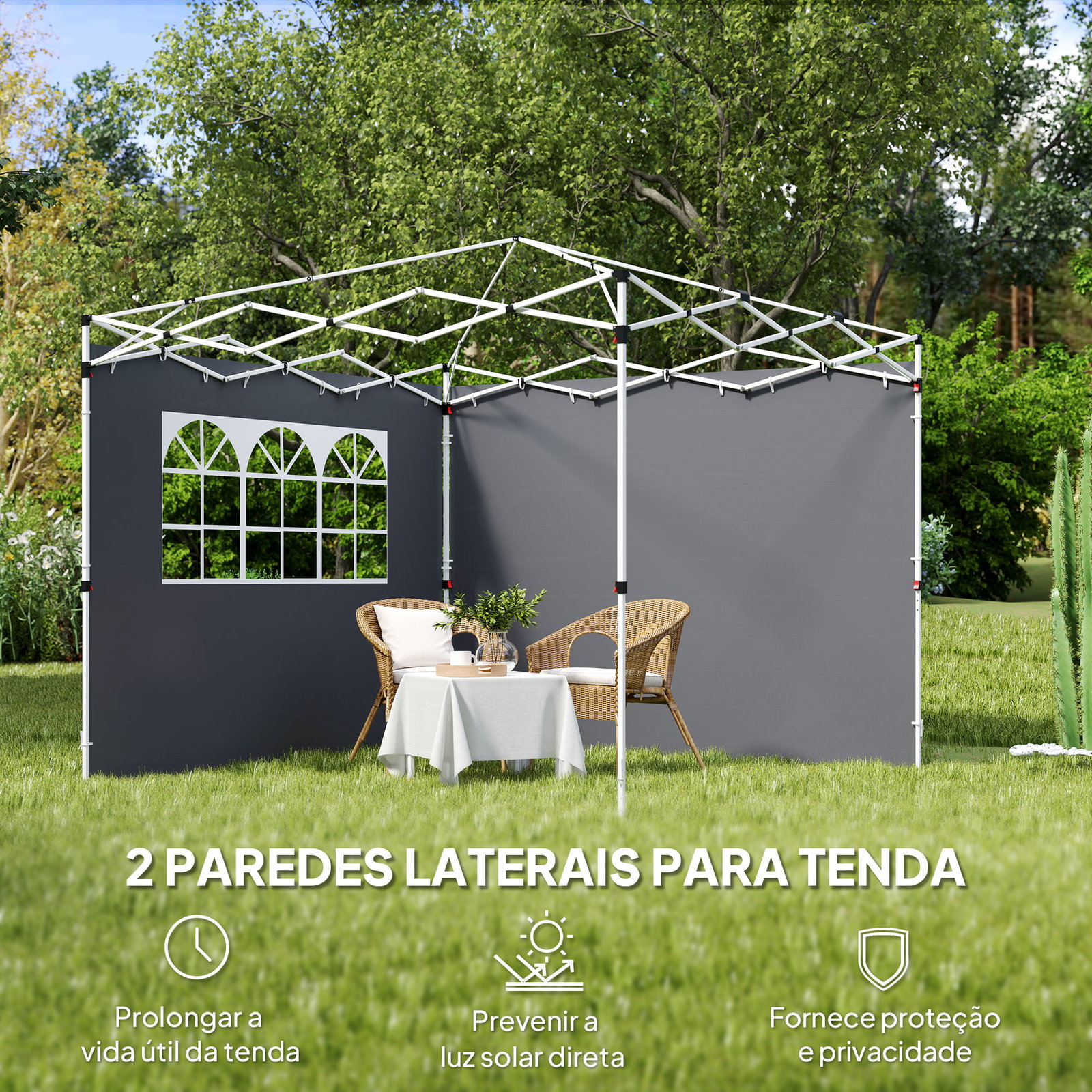 Paredes laterais para tenda de 295x200 cm 2 painéis de tecido oxford de 300x200 cm com janela para festas cinzento escuro