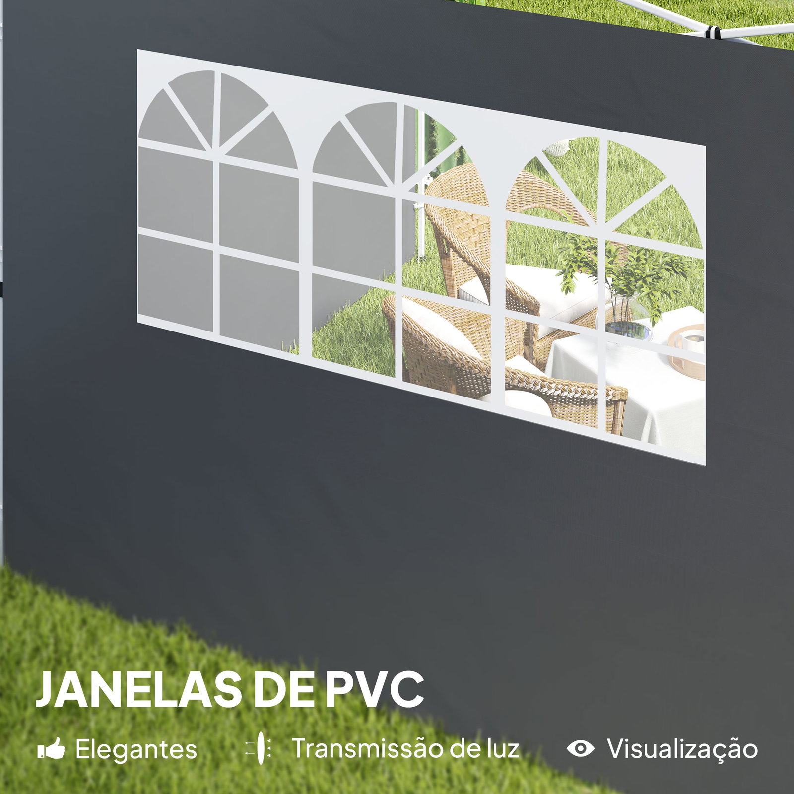 Paredes laterais para tenda de 295x200 cm 2 painéis de tecido oxford de 300x200 cm com janela para festas cinzento escuro