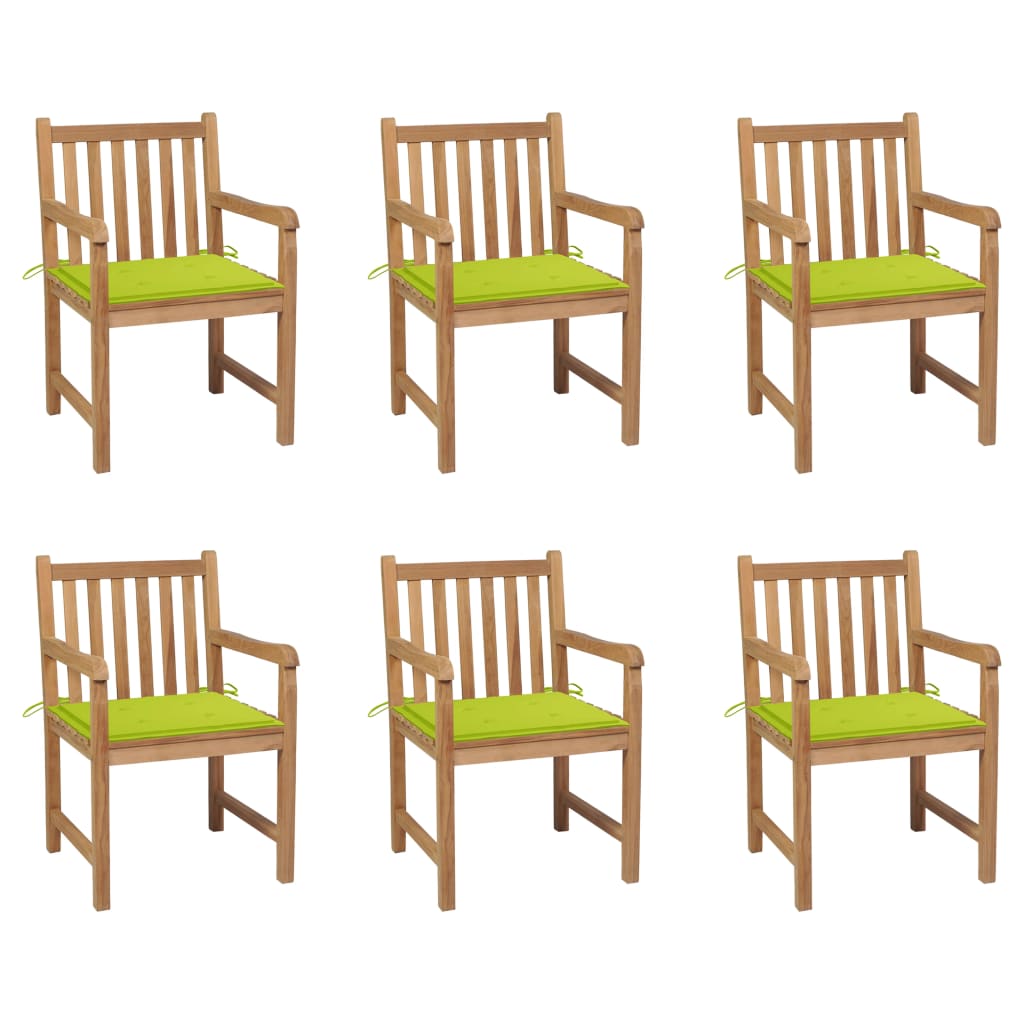 Cadeiras de jardim almofadões verde brilhante 6 pcs teca maciça