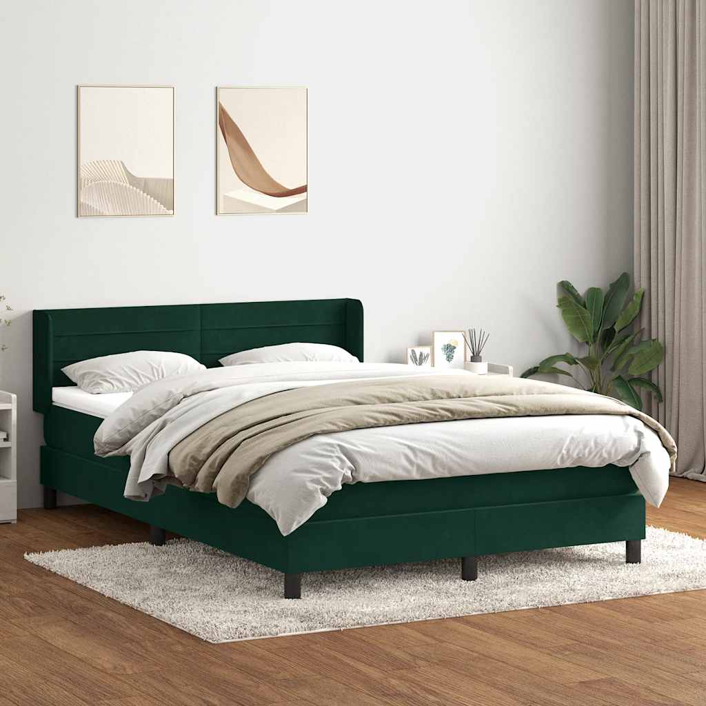 Cama com molas/colchão 160x220 cm veludo verde-escuro