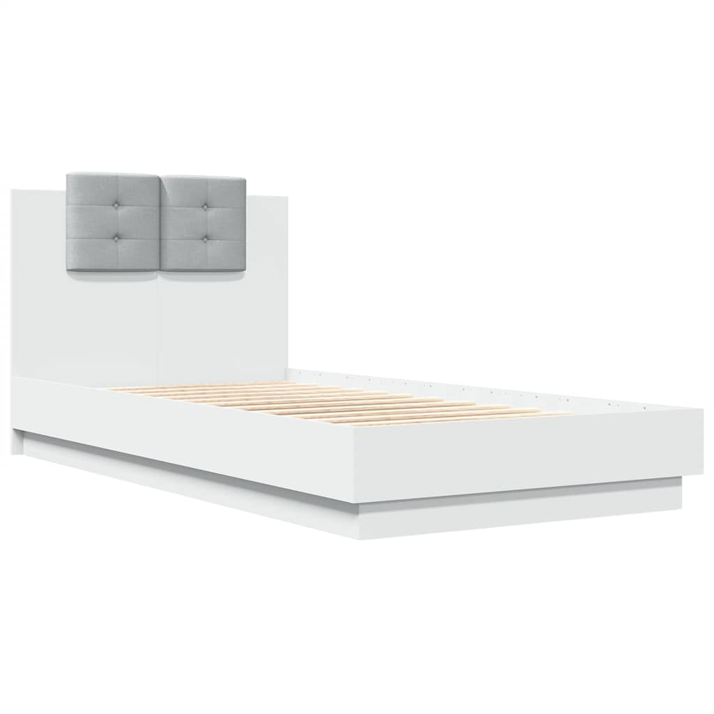 Estrutura de cama com cabeceira e luzes LED 75x190 cm branco