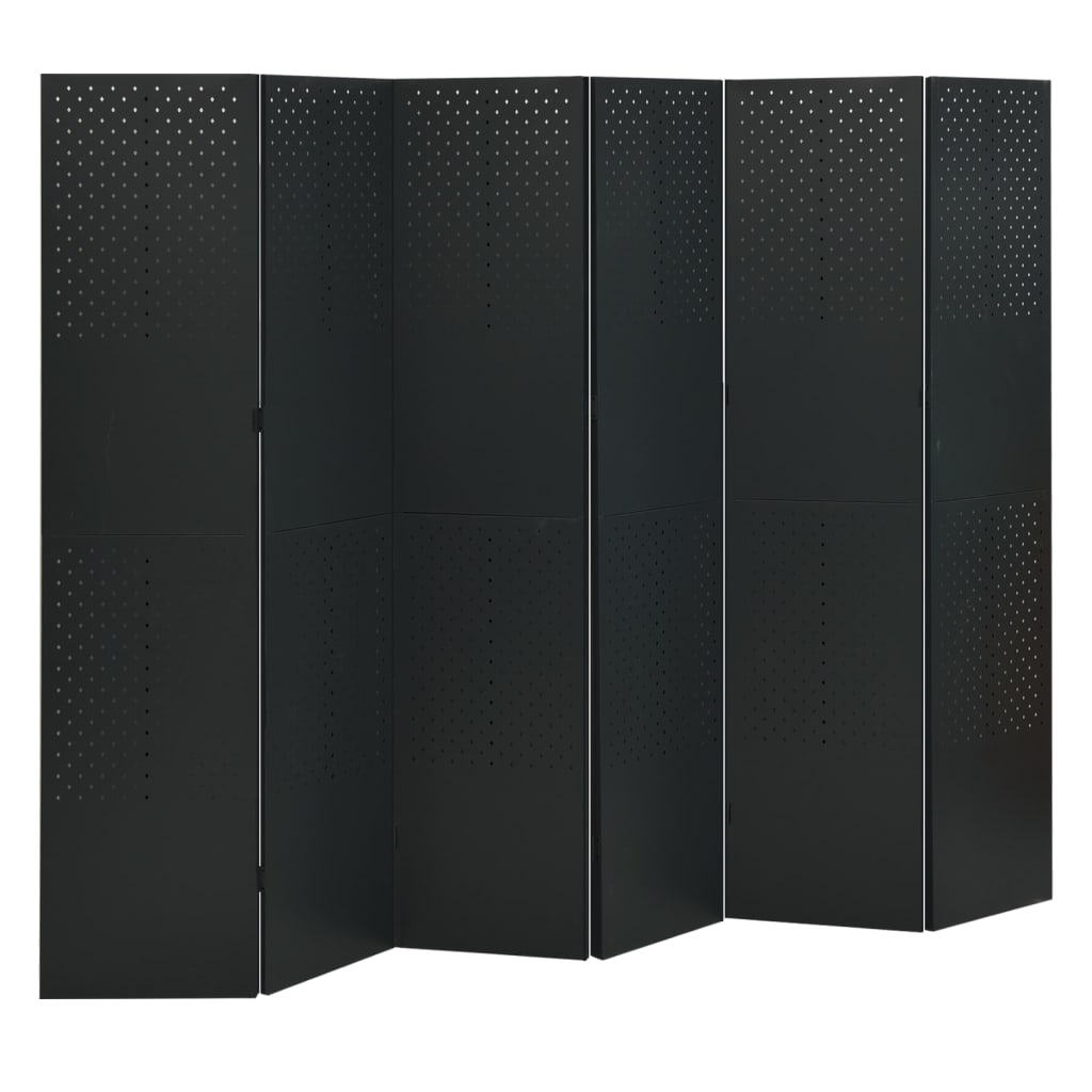 Divisória/biombo com 6 painéis aço 240x180 cm preto