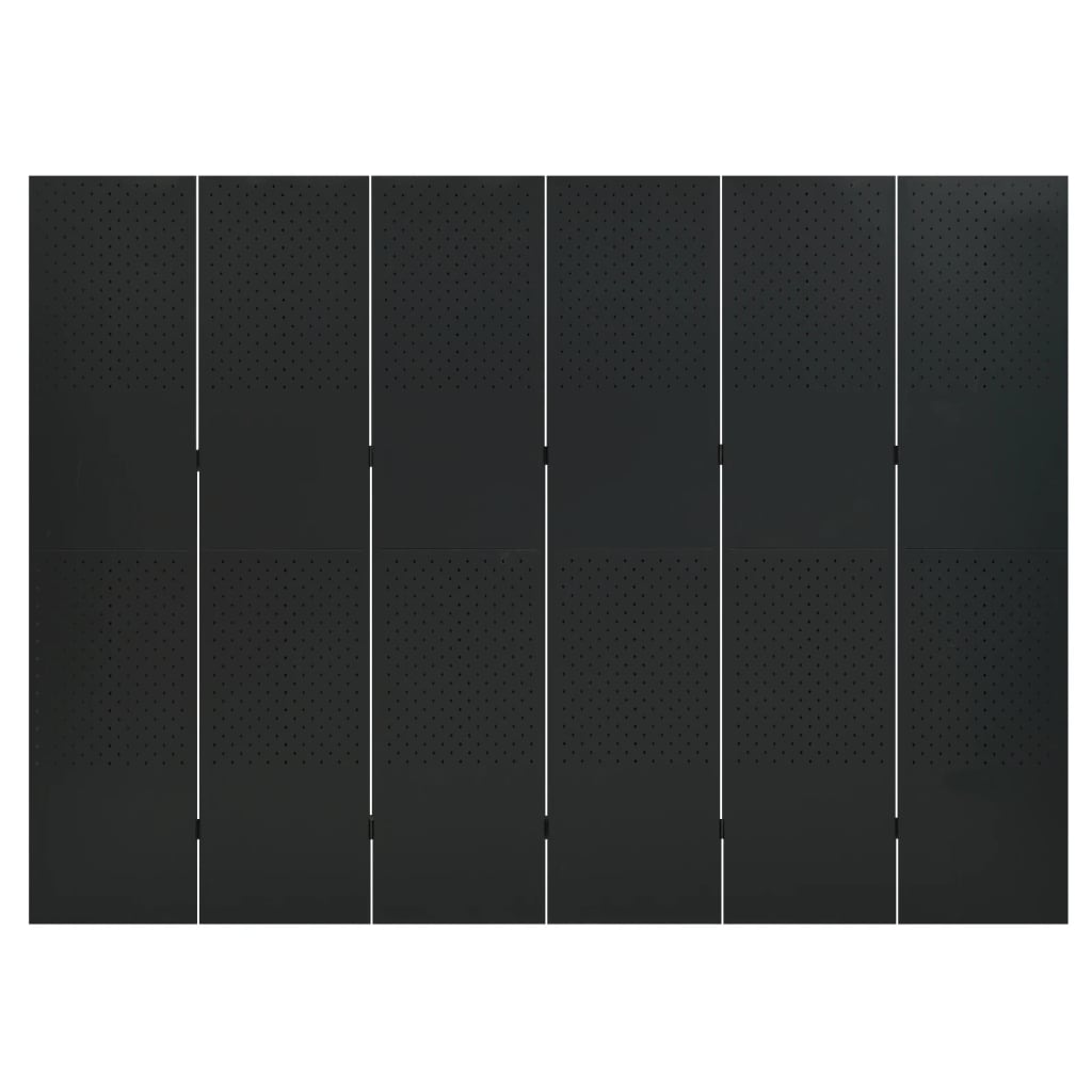 Divisória/biombo com 6 painéis aço 240x180 cm preto