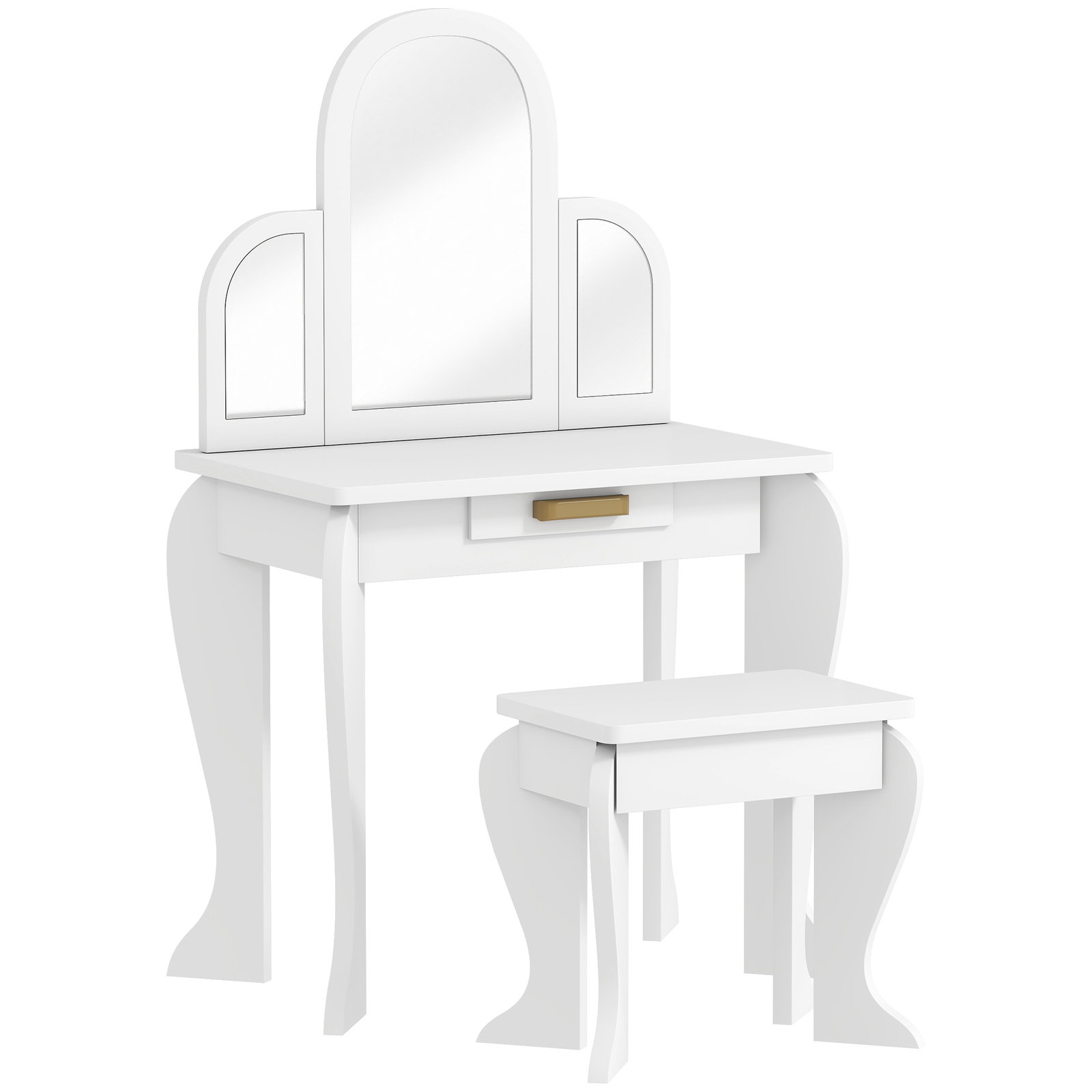 Toucador para crianças com espelho e banco toucador de maquilhagem para crianças de 3 a 6 anos 52x32x85 cm branco