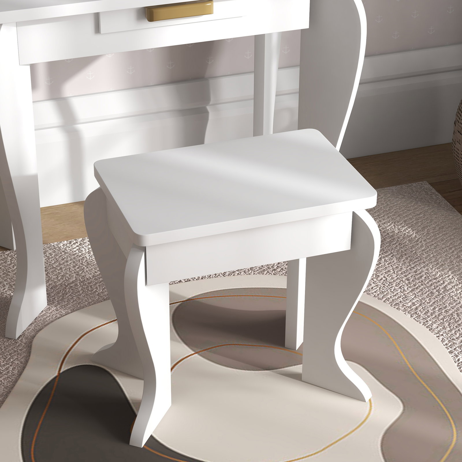 Toucador para crianças com espelho e banco toucador de maquilhagem para crianças de 3 a 6 anos 52x32x85 cm branco
