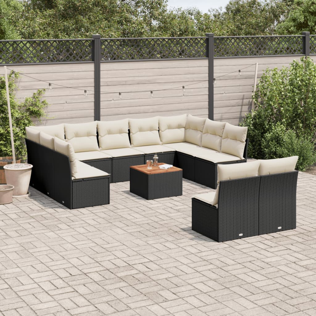 12 Pcs conjunto de sofás de jardim c/ almofadões vime PE preto