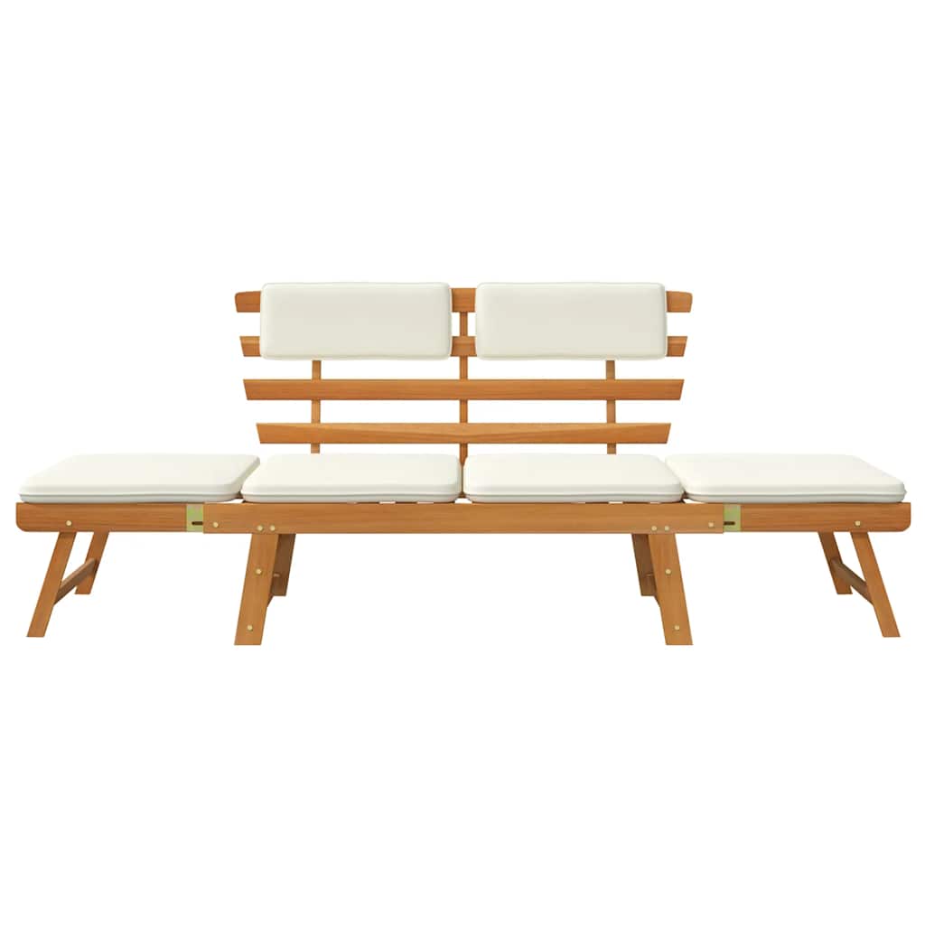 Banco de jardim + almofadões 2-em-1 190cm madeira acácia maciça