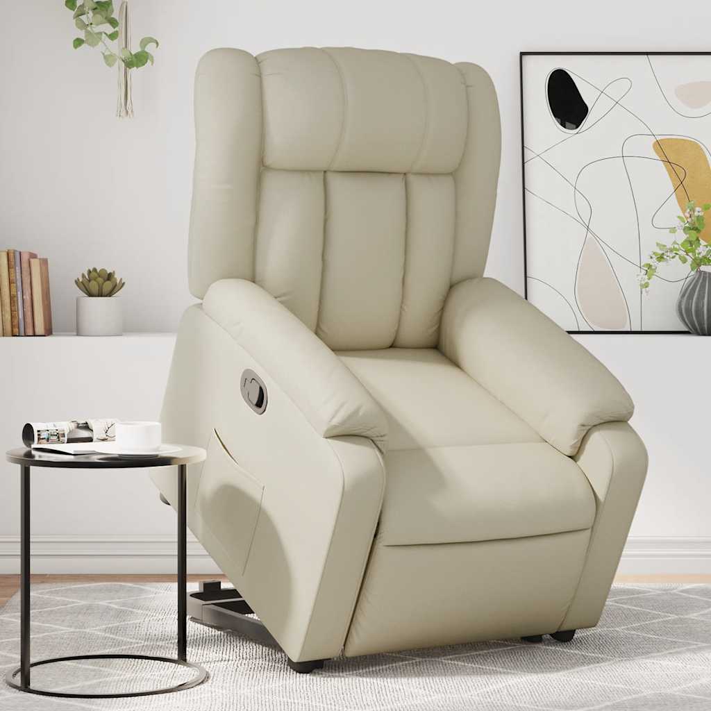 Poltrona reclinável elevatória couro artificial cor creme