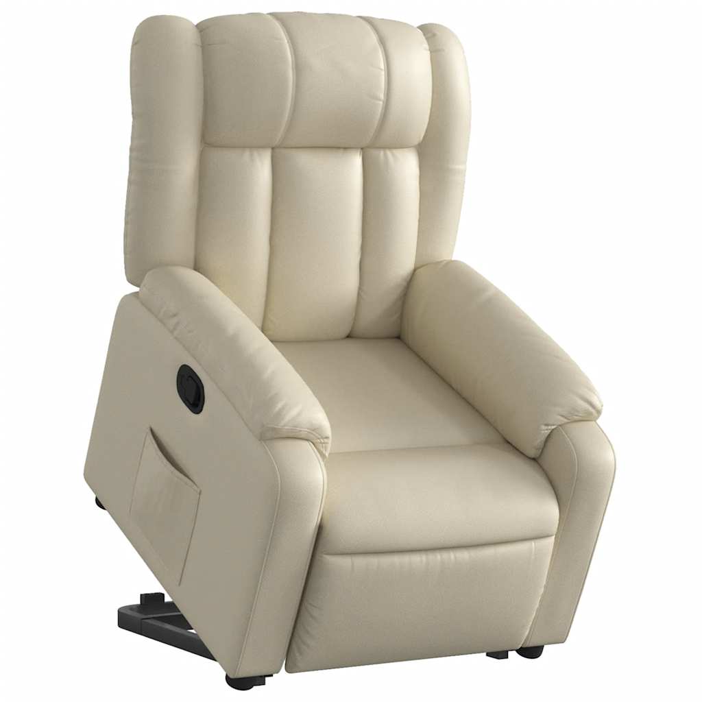 Poltrona reclinável elevatória couro artificial cor creme