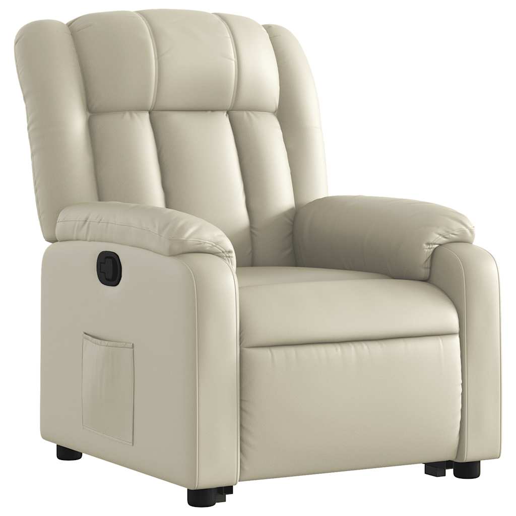 Poltrona reclinável elevatória couro artificial cor creme