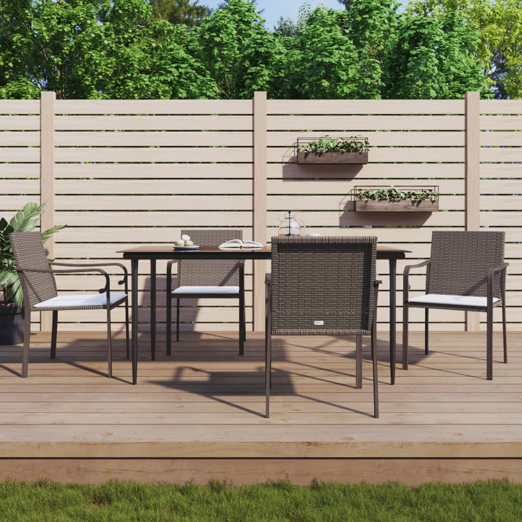 5 Pcs conjunto de jantar p/ jardim c/ almofadões vime PE e aço