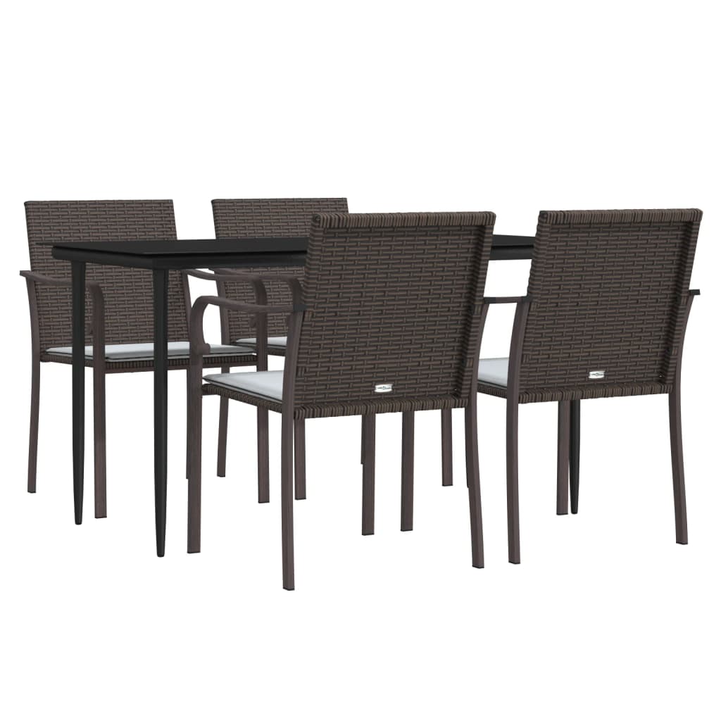 5 Pcs conjunto de jantar p/ jardim c/ almofadões vime PE e aço