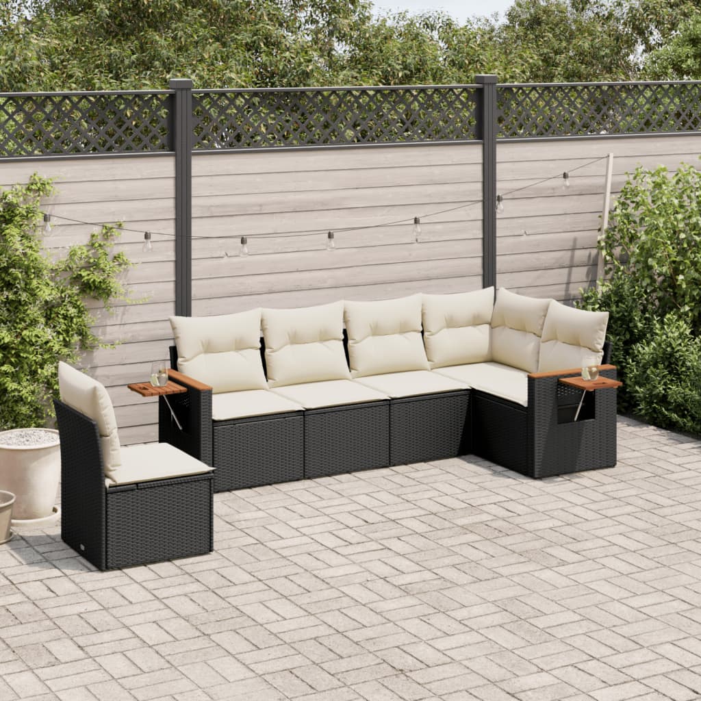 6 Pcs conjunto sofás de jardim c/ almofadões vime PE preto