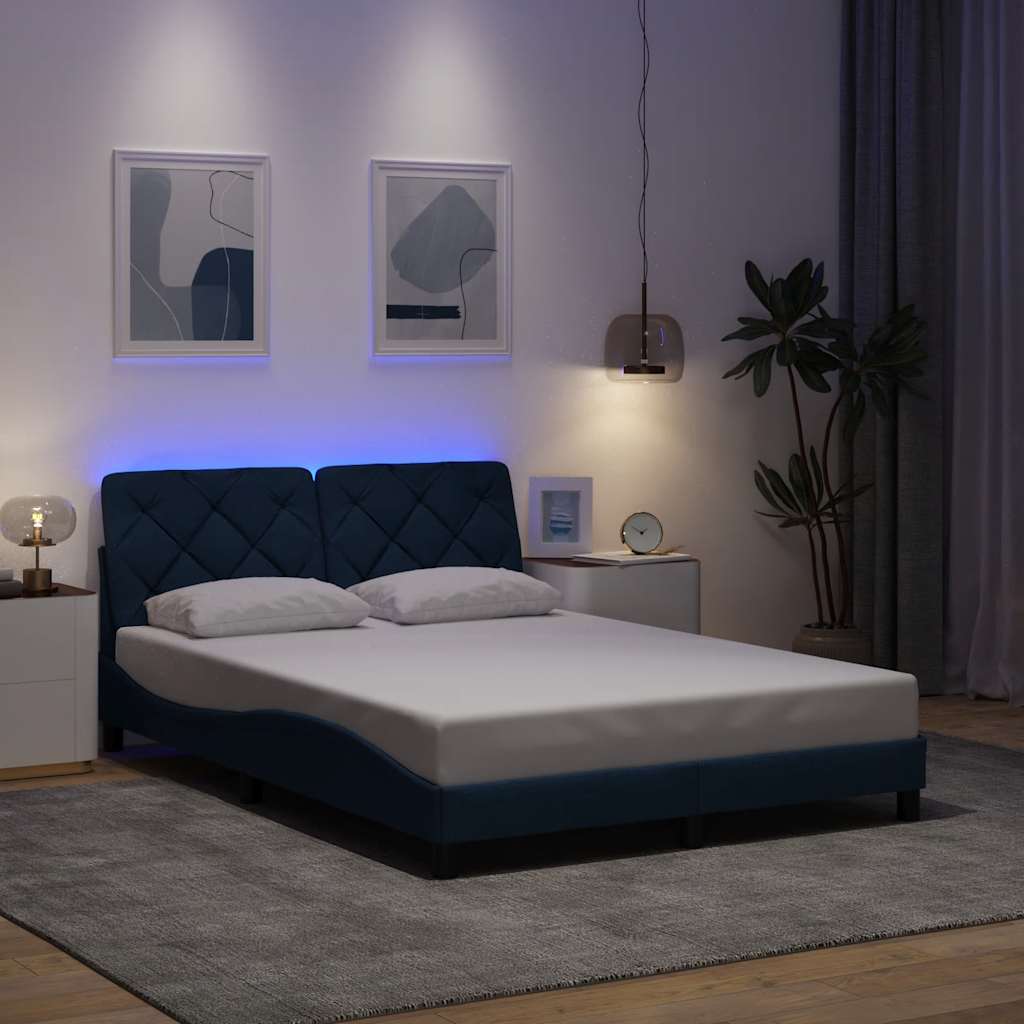 Estrutura de cama com LED sem colchão 140x200 cm tecido azul