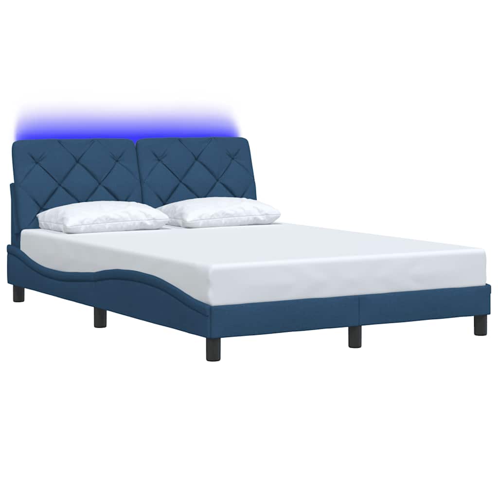 Estrutura de cama com LED sem colchão 140x200 cm tecido azul