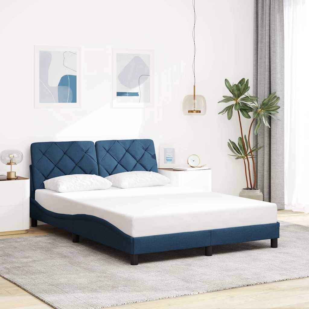 Estrutura de cama com LED sem colchão 140x200 cm tecido azul