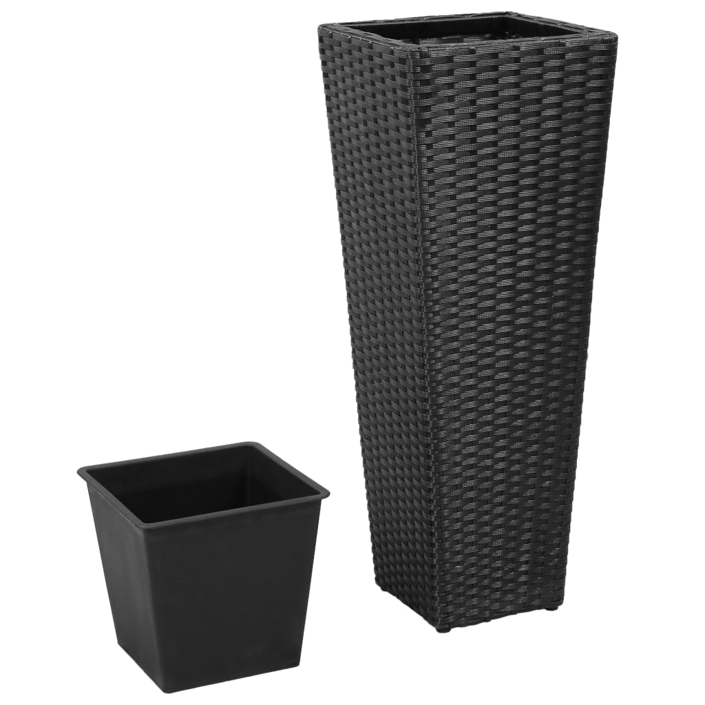 Floreiras de jardim altas 3 pcs vime PE preto