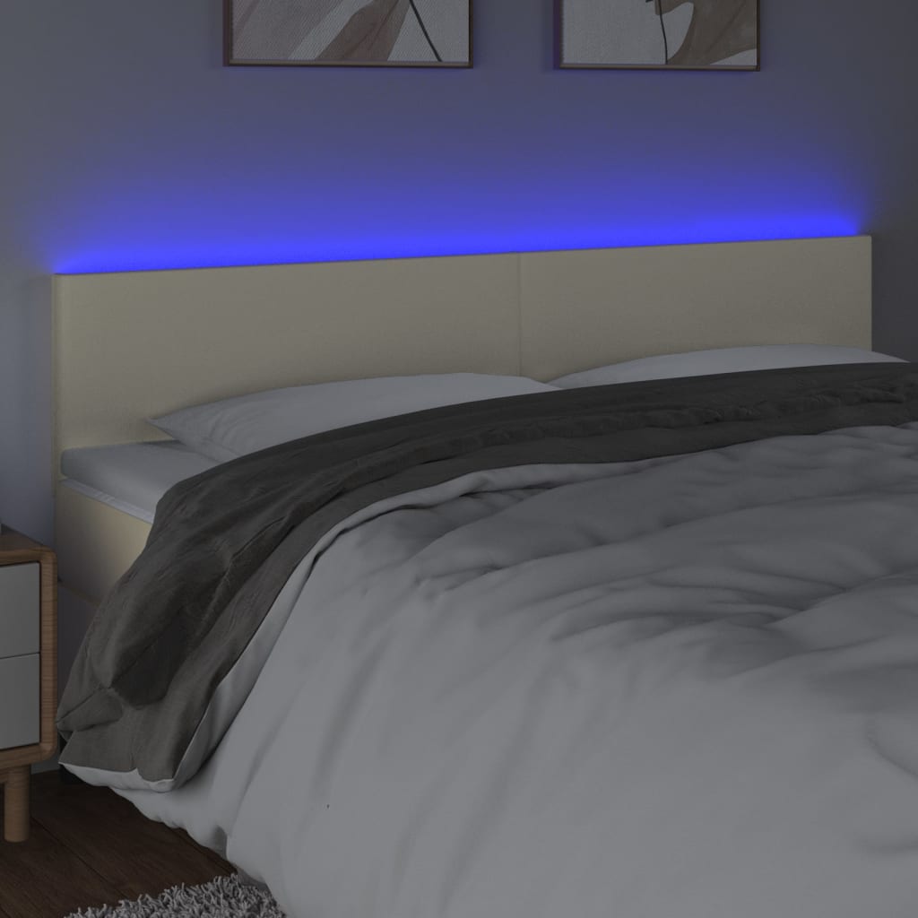 Cabeceira de cama c/ LED 200x5x78/88 cm couro artificial creme