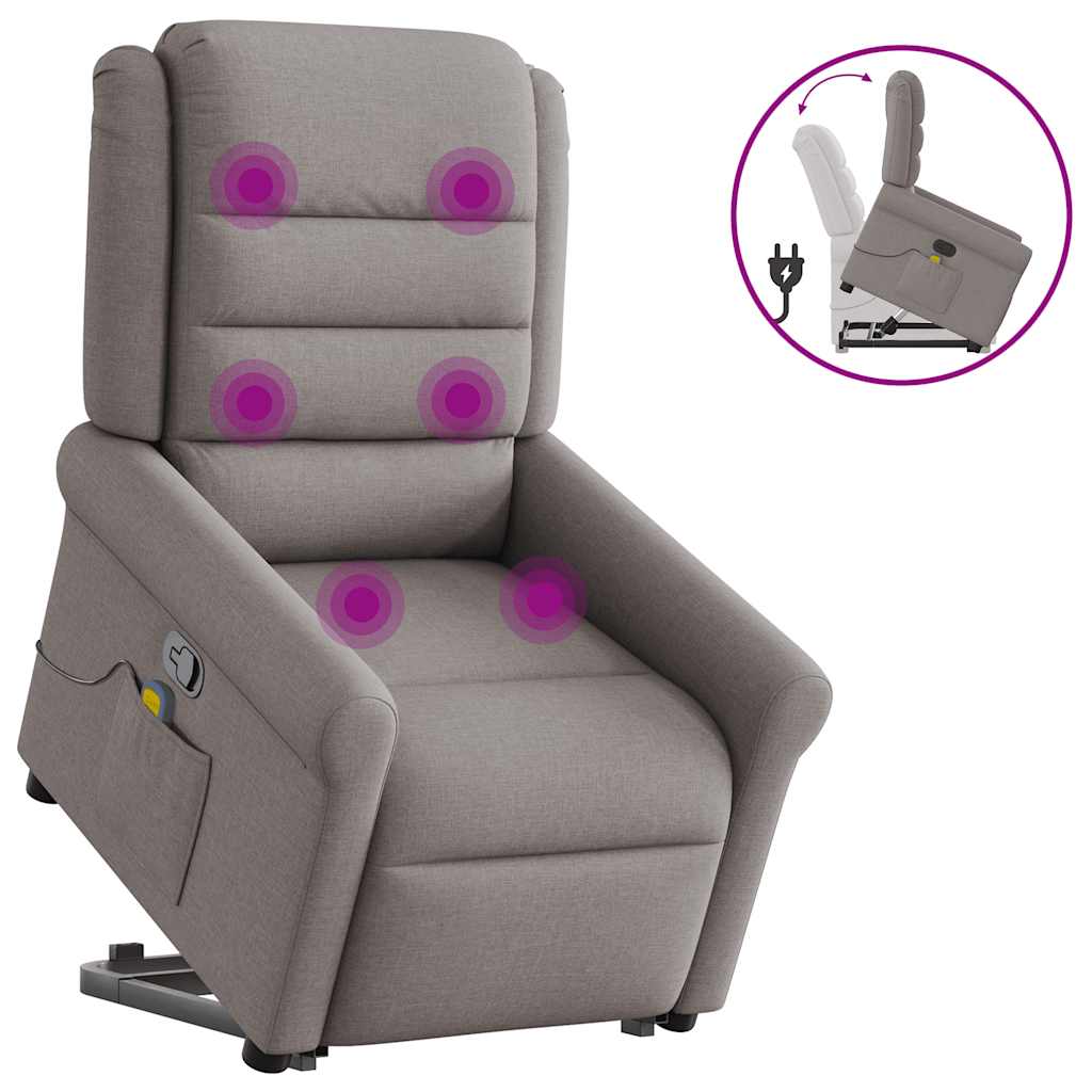 Poltrona elevatória de massagens tecido cinzento-acastanhado