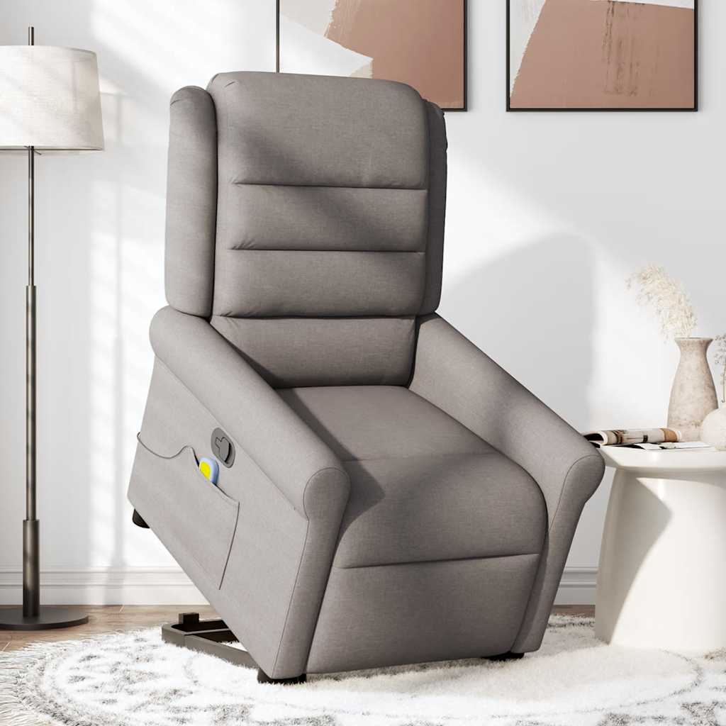 Poltrona elevatória de massagens tecido cinzento-acastanhado