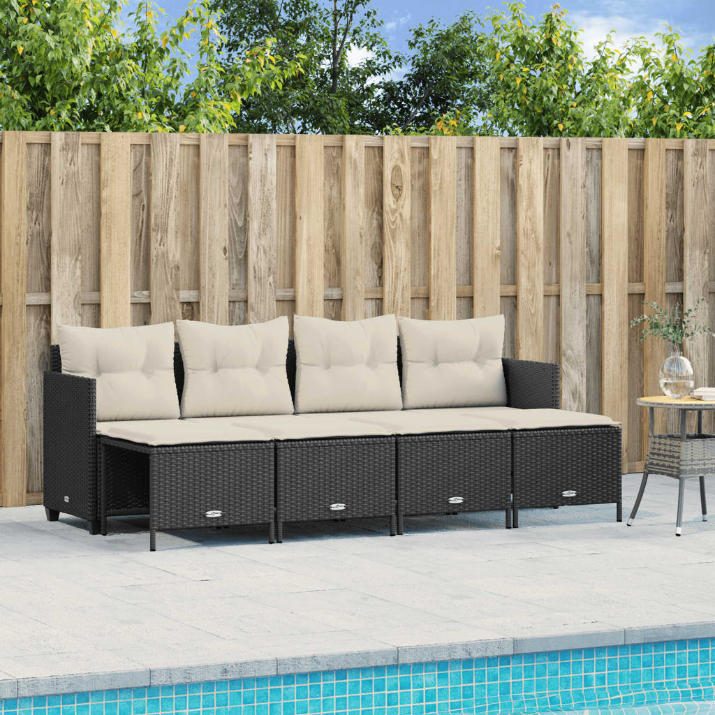 5 Pcs conjunto sofás de jardim com almofadões vime PE preto