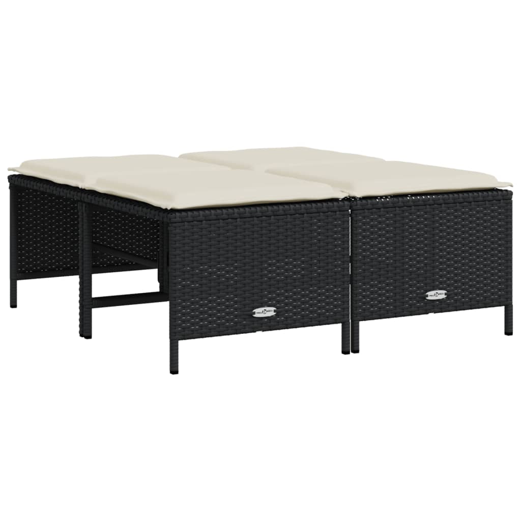 5 Pcs conjunto sofás de jardim com almofadões vime PE preto