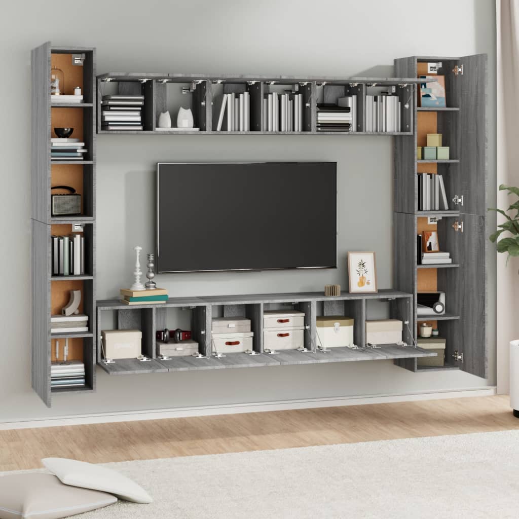 Conjunto móveis de TV 10 pcs madeira processada sonoma cinza