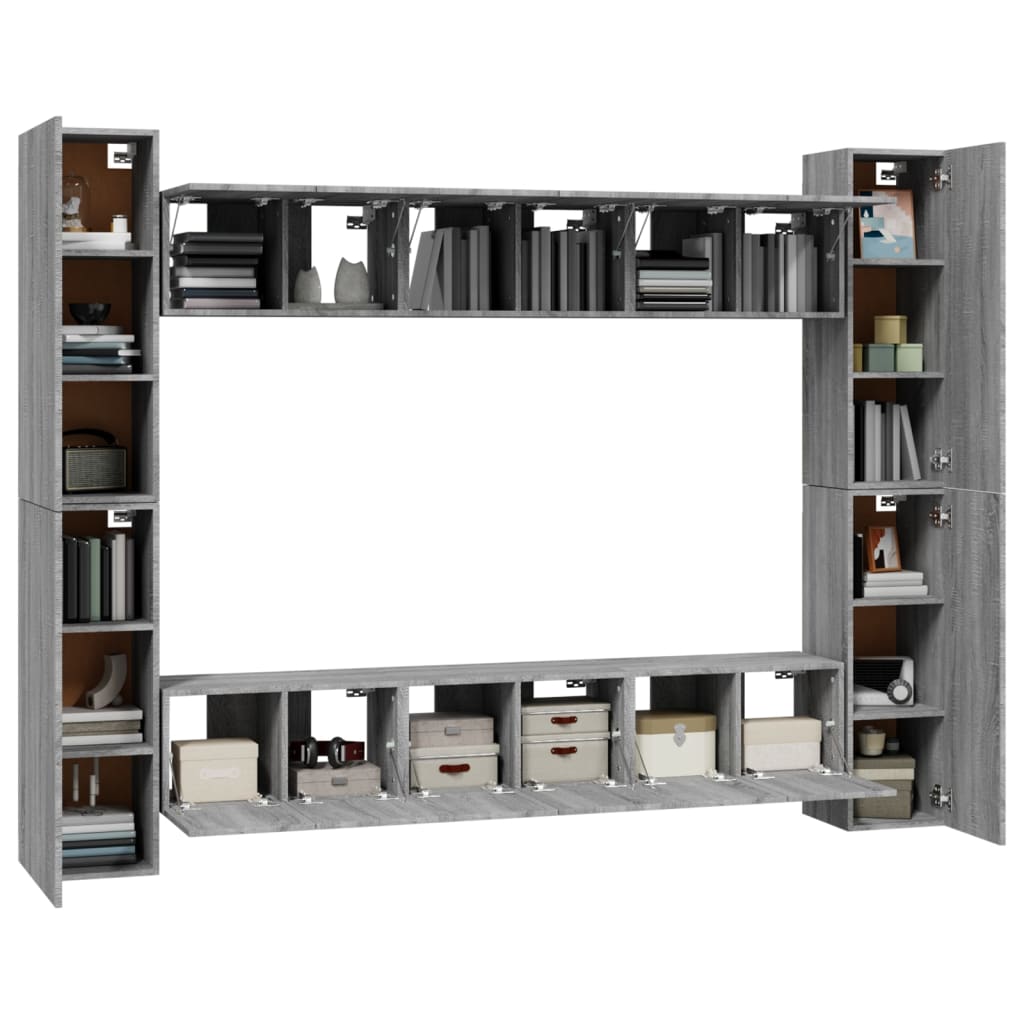 Conjunto móveis de TV 10 pcs madeira processada sonoma cinza
