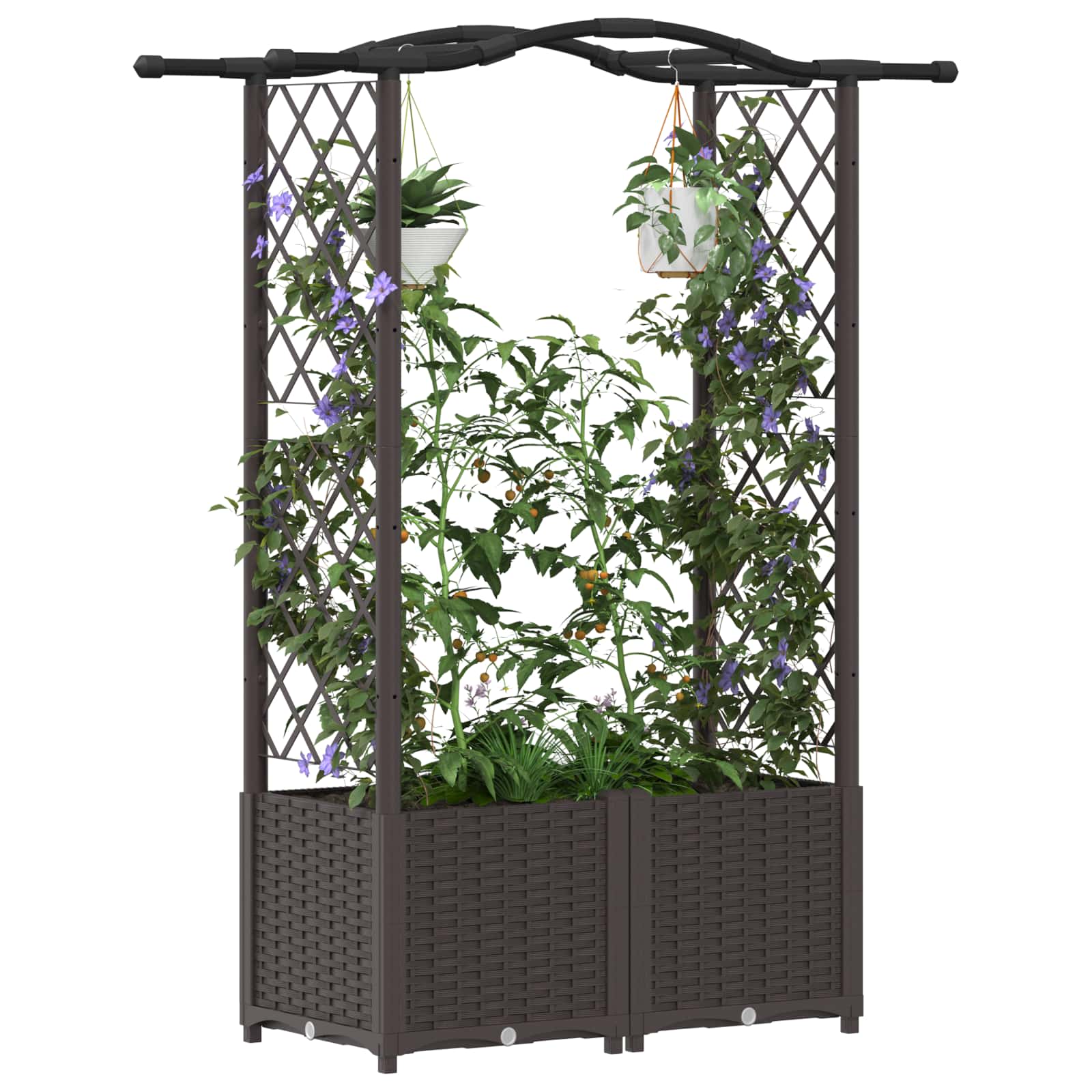 Cama elevada com treliça e telhado castanho 125 x 40 x 138 cm
