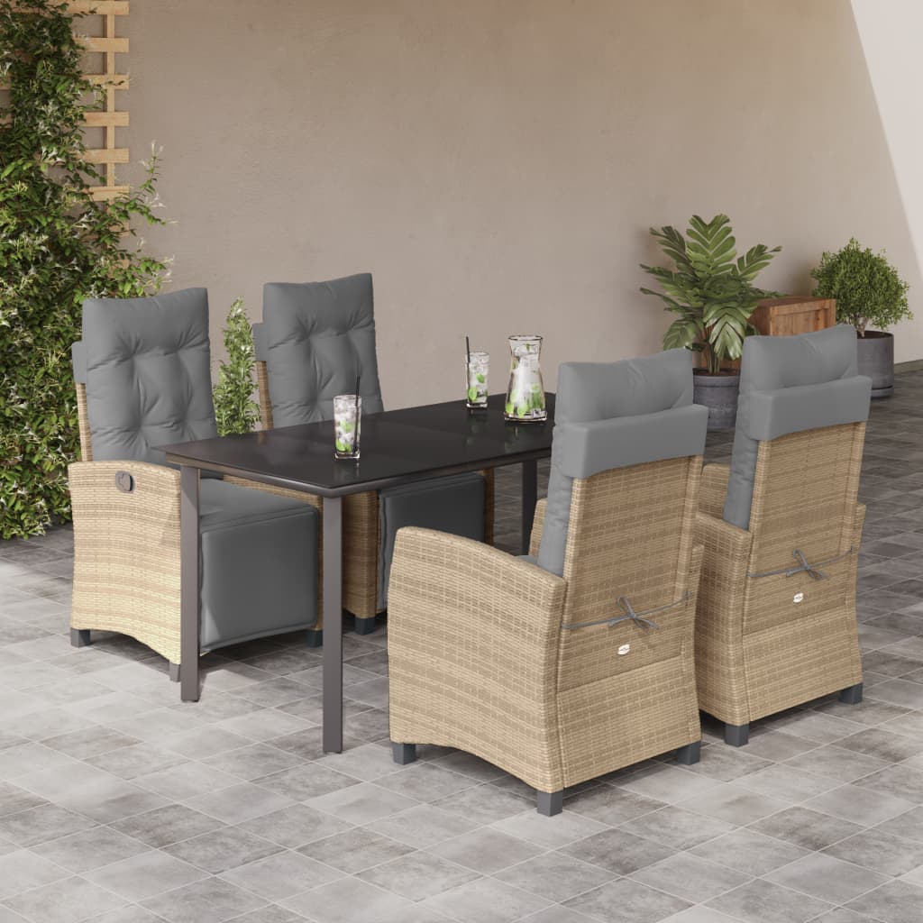5Pcs conj. jantar jardim c/ almofadões vime PE bege misturado