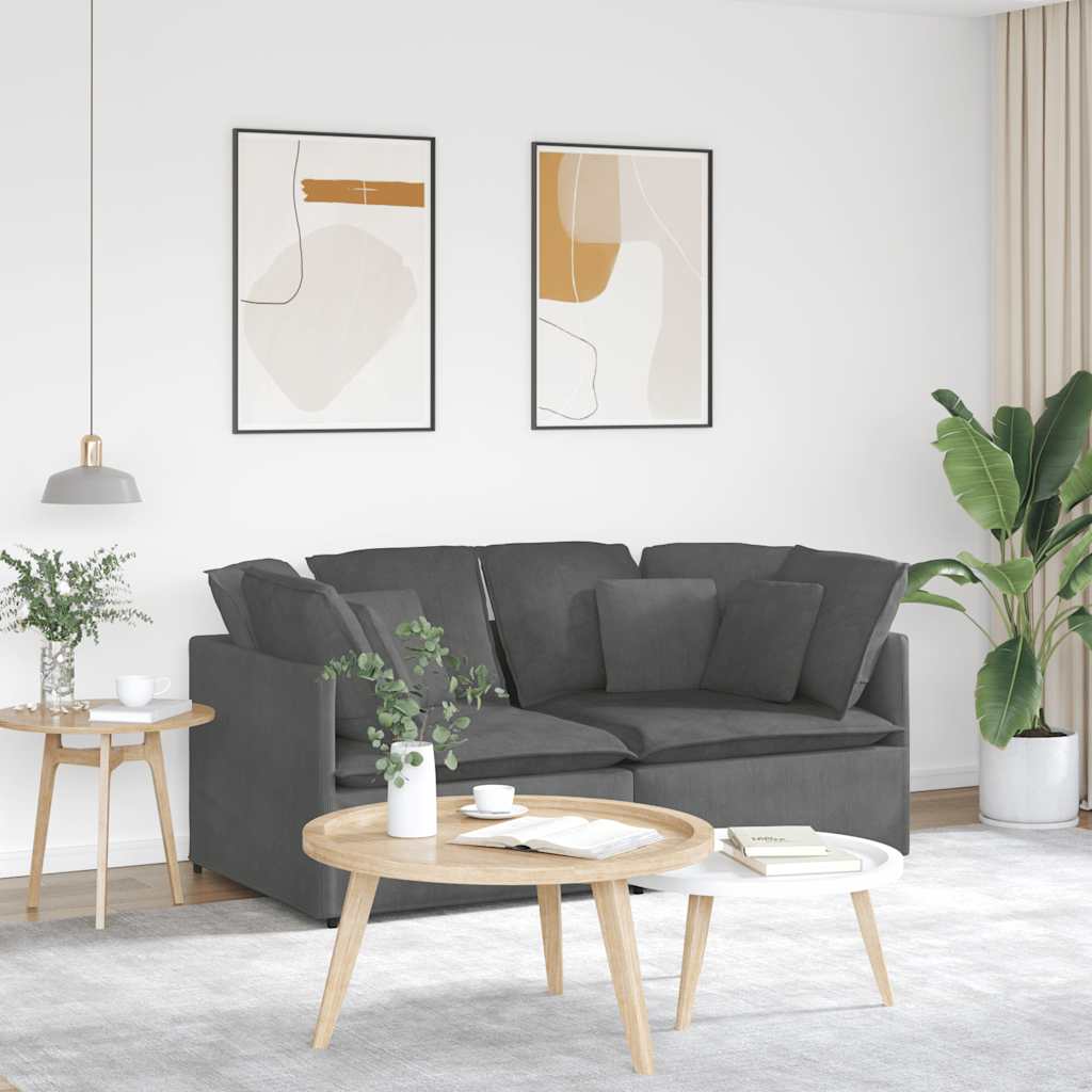 Sofá modular com almofadas tecido corduroy cinzento-escuro