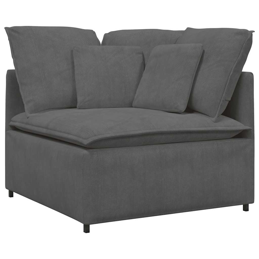 Sofá modular com almofadas tecido corduroy cinzento-escuro