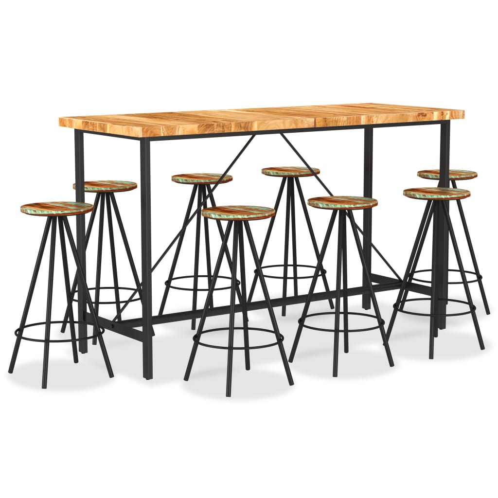 9 Pcs conjunto de bar madeiras de acácia e recuperada maciças